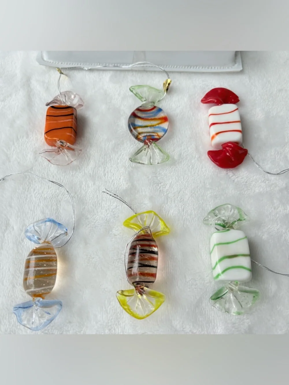 Set Of 6 Vintage Murano Style Hand Blown Art Glass Wrapped Candy Pieces